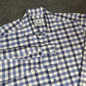 David Donahue Dress Shirt Plaid Long Sleeve Button Up Mens Size Large Blue/White